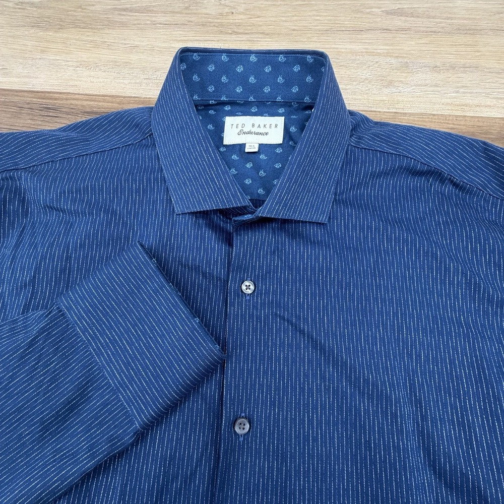Ted Baker Endurance Dress Shirt‎ Mens 16.5-34/35 Blue Flip Cuff